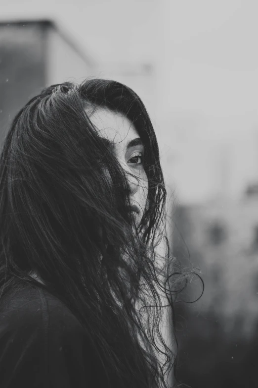 a black and white po of a woman's hair