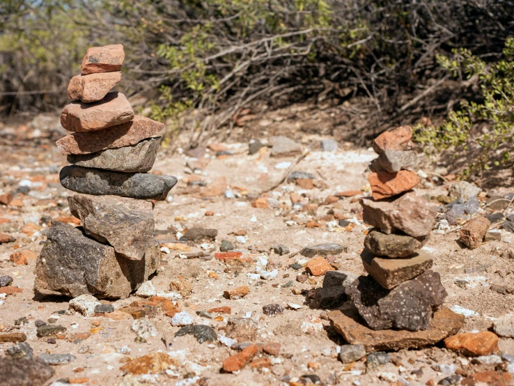 some rocks piled together and placed on the ground