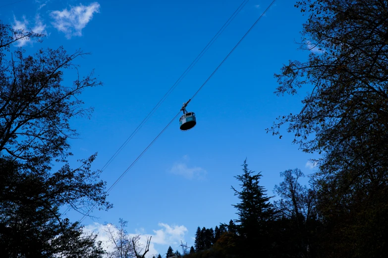someone on a cable hanging upside down in the air