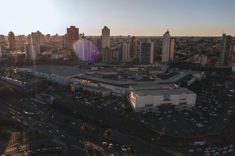 an aerial s of a city with many cars