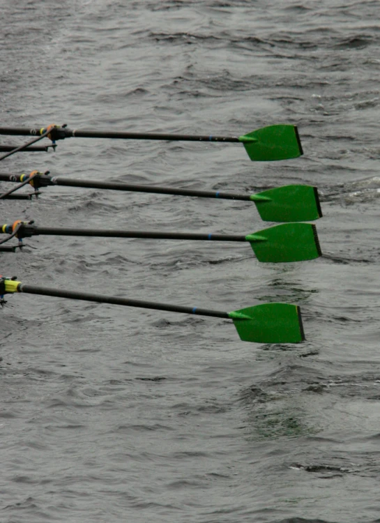 row of oar's in a choppy body of water