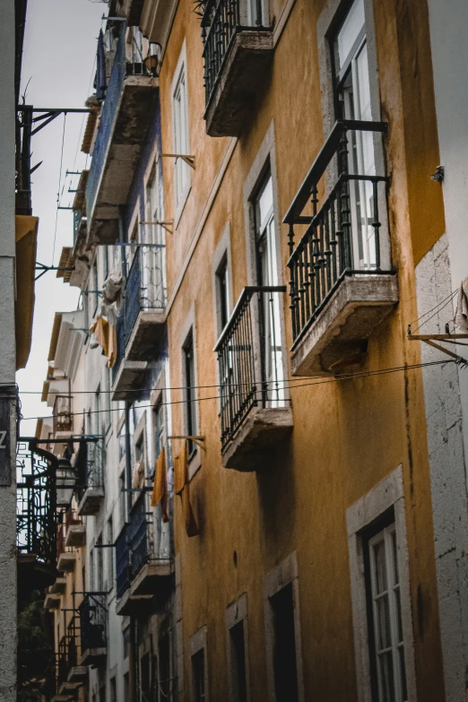 two houses and several balconies in the city