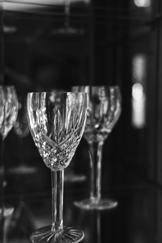 many wine glasses that have not been used yet