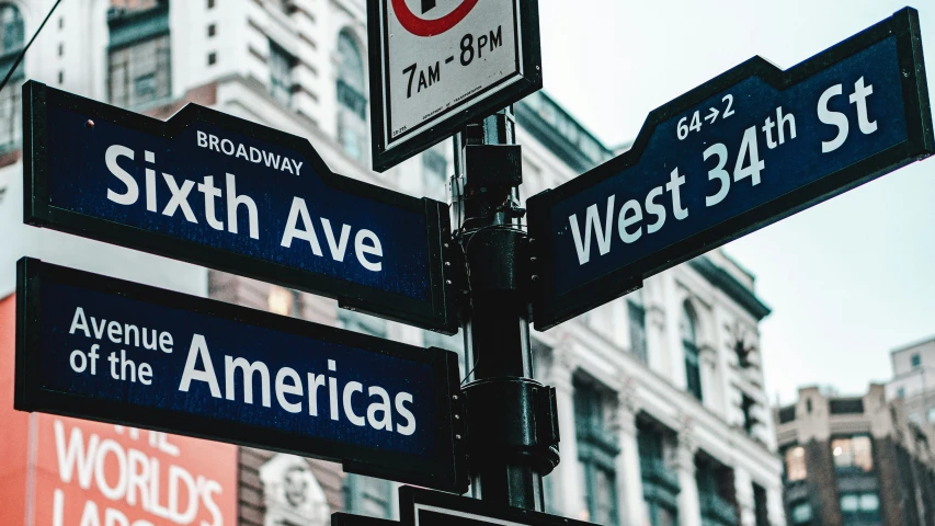 street signs in multiple different locations along with buildings