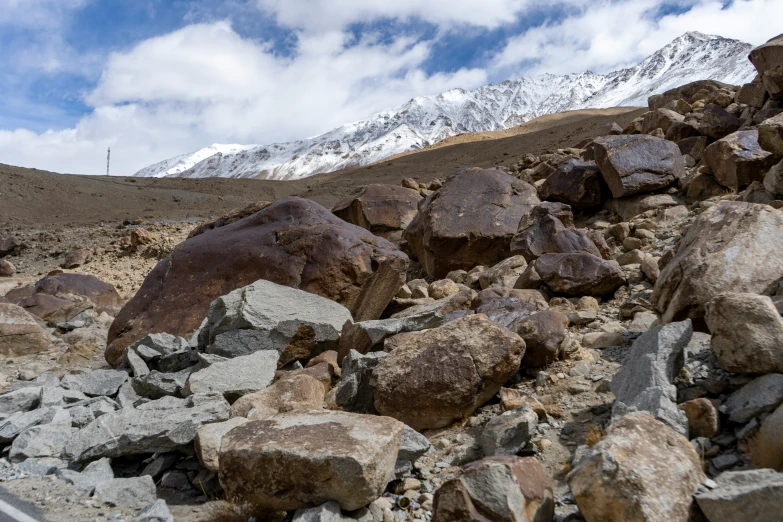 rocks and boulders on the road in the mountains