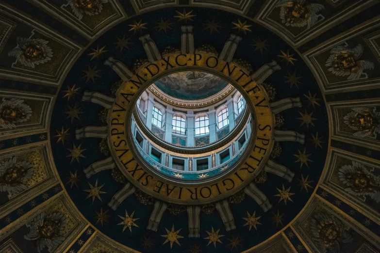 the inside view of the dome has a circular reflection