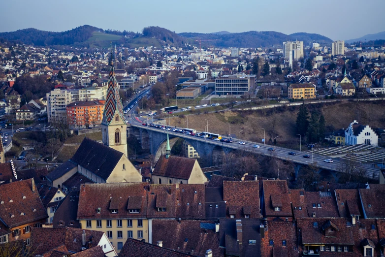 an aerial s of a town in europe