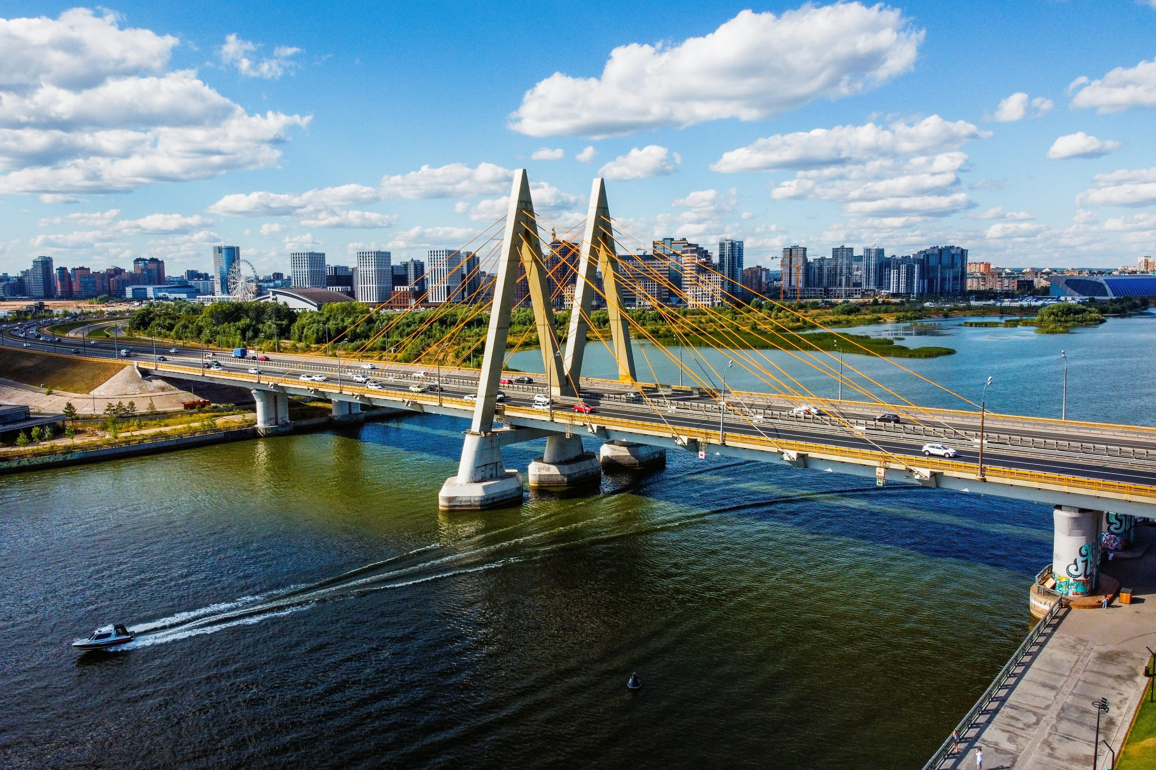 there is a bridge that has a long one way road going across it