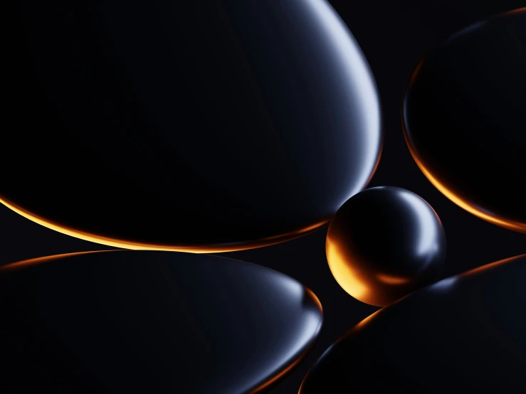 an abstract design featuring black and yellow balls and shadows