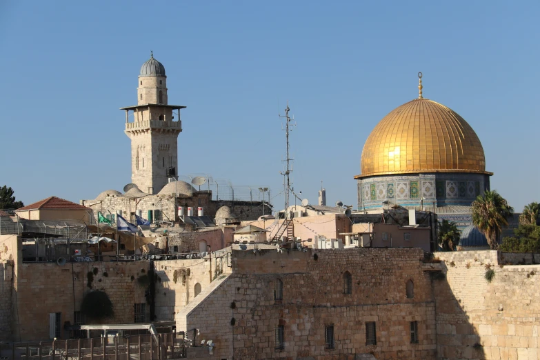 dome of the rock next to the city wall