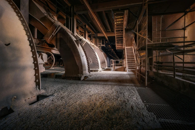 there are many long pipes and stairways in this building