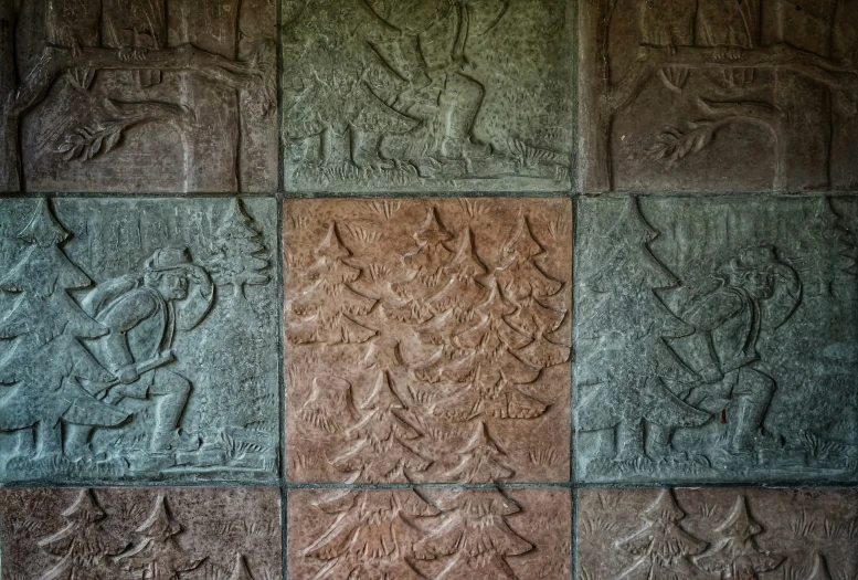 a picture of the different shapes and colors of carved carvings