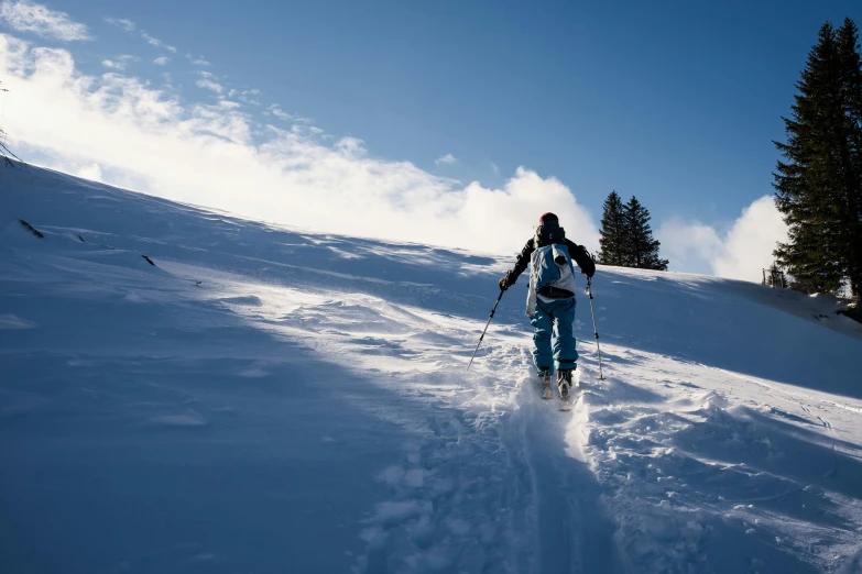 there is a person skiing on a snowy mountain