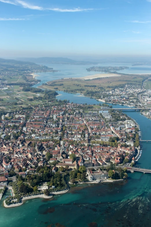 an aerial s of a city with lots of water and land