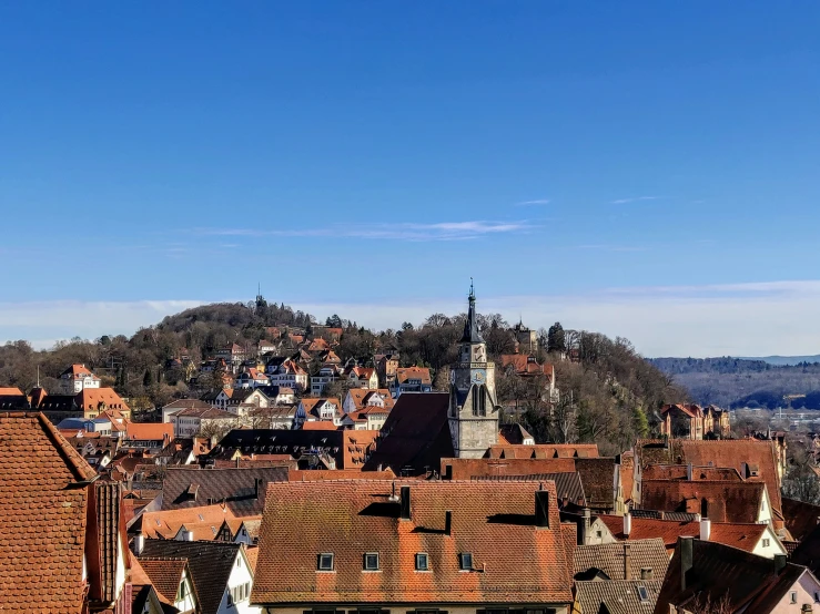 many buildings are near each other with some steeples