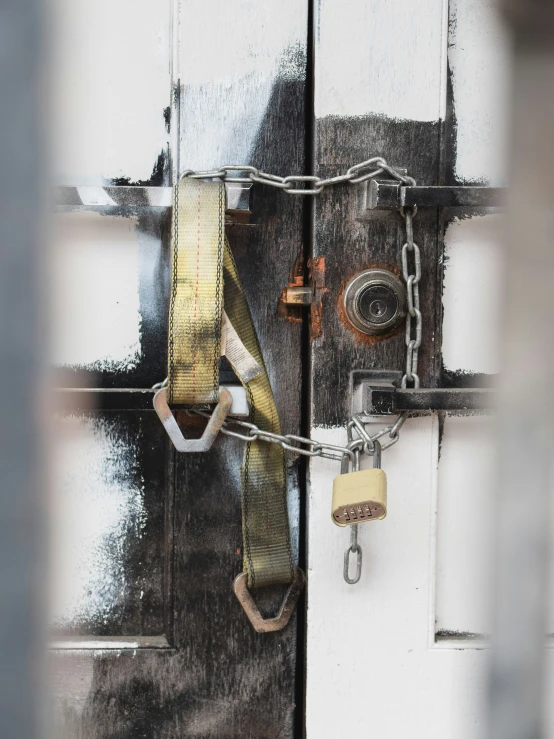 door handles, padlocks and chain on a house