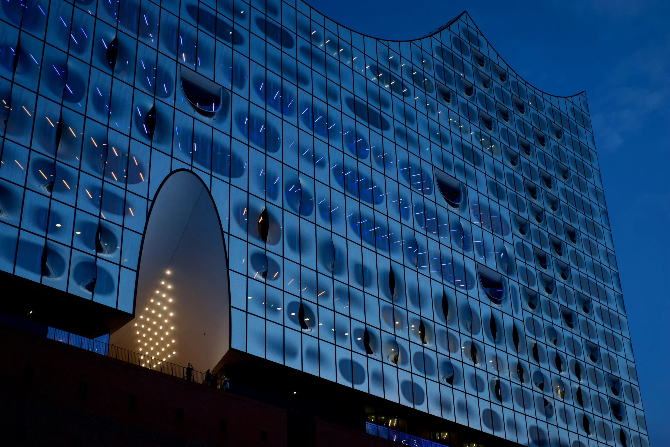 a large building that is lit up at night