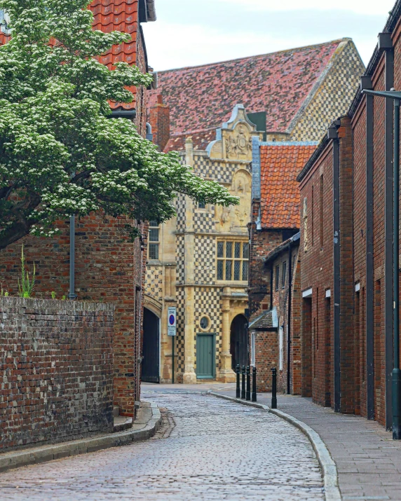 there is a red brick street in the old city