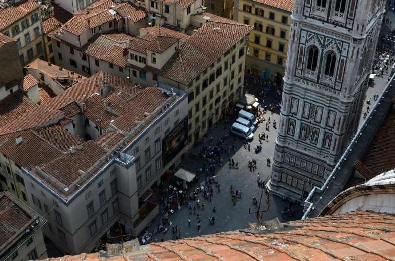 aerial view of rooftops and buildings in old town