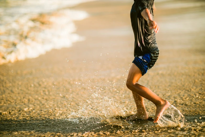 the person is walking in the ocean water