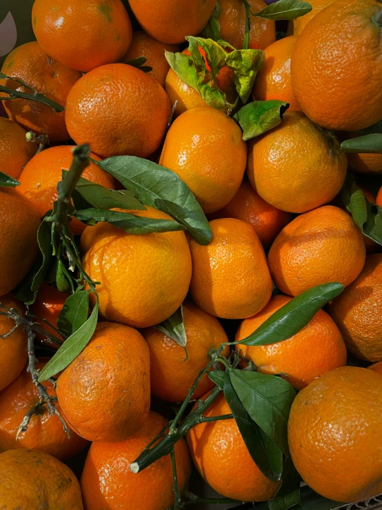 many oranges are piled together in a basket