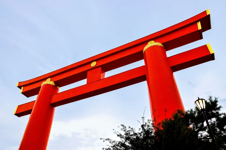 a large red object with small gold circles