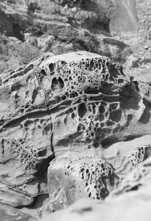 black and white po of rocks that are made of foam