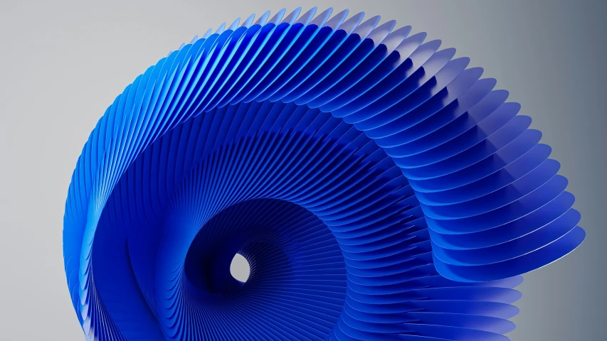 a large sculpture with curves that has blue in it