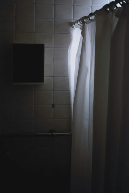 a black and white po of a bathroom