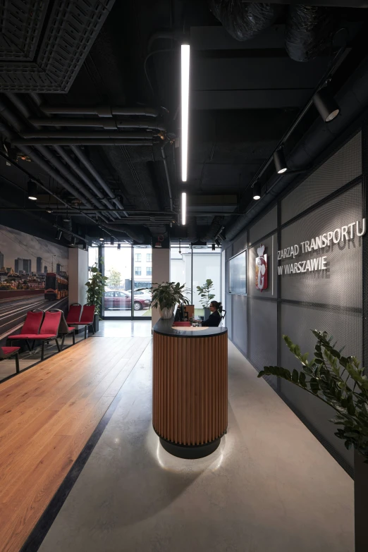 a clean and bright office space with wood accents