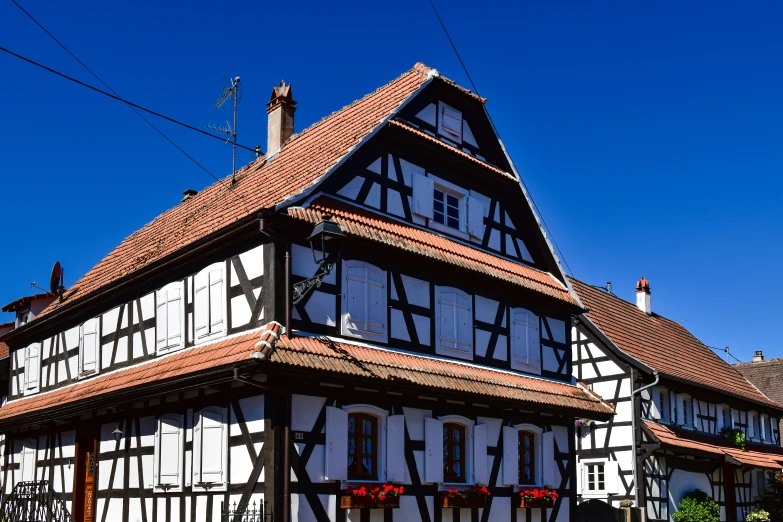 a big house is shown with pretty flowers