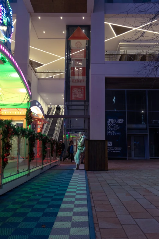 this is an image of a mall at night