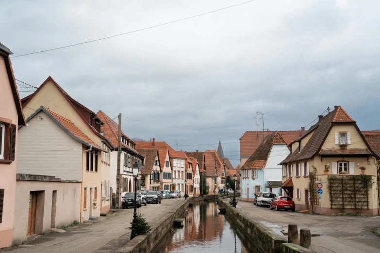 this is the street outside of a village where all of the buildings are next to each other