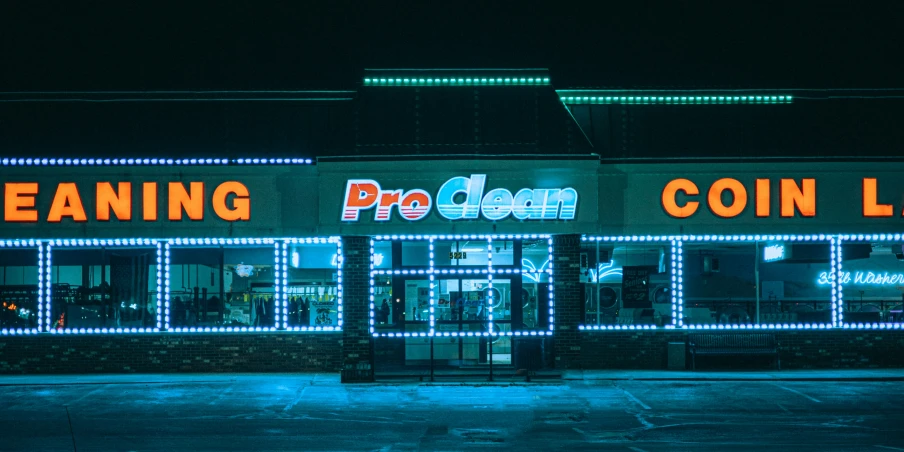 a building with some neon light on it