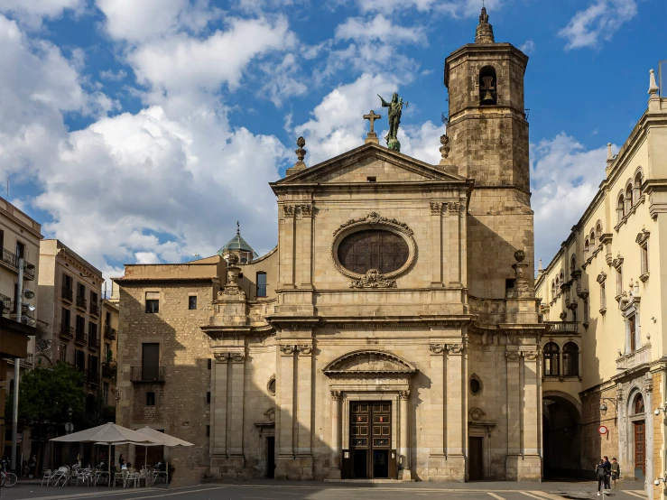 a church is shown from the street outside