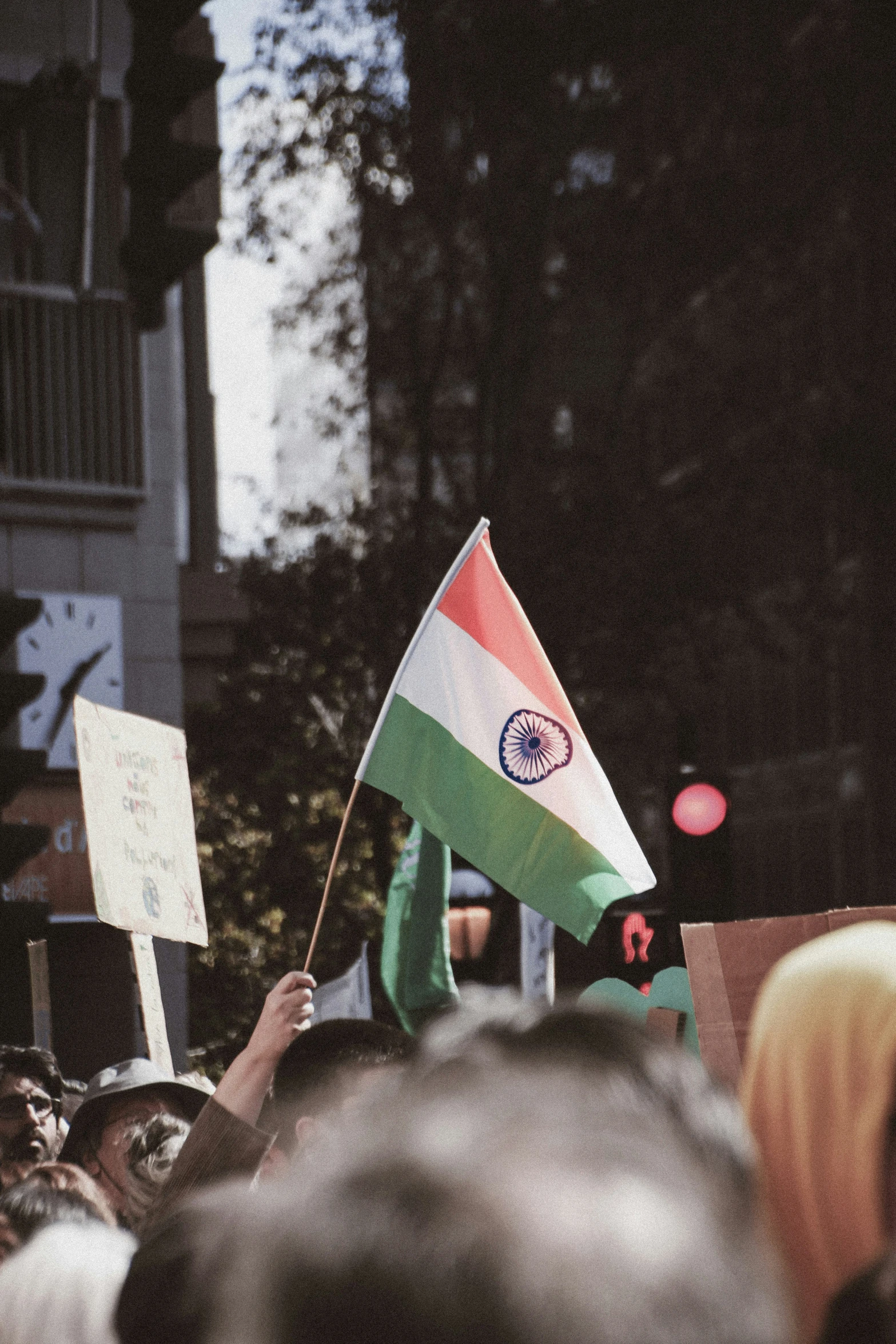 there is a flag that is held up by a crowd