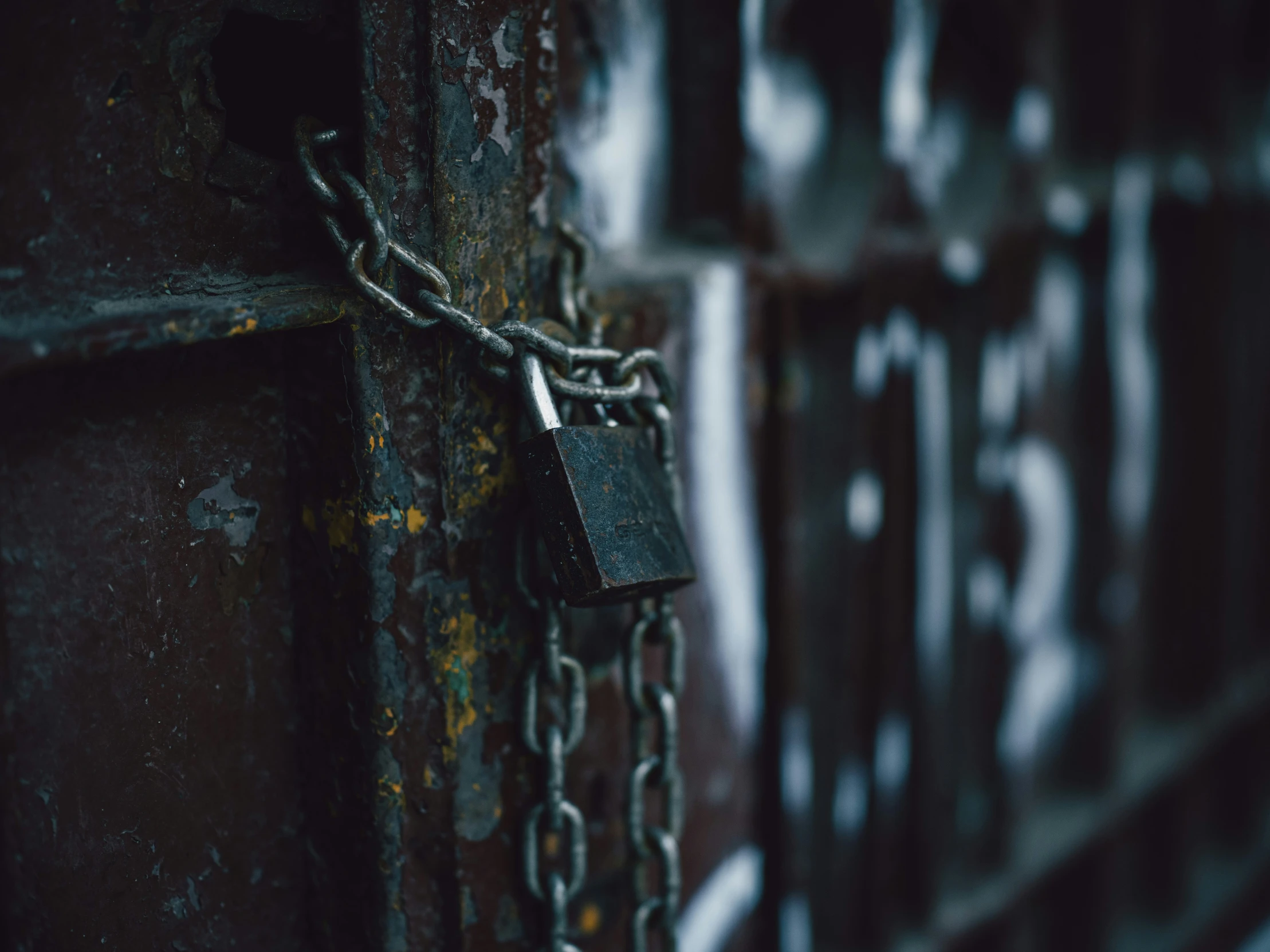 a lock on an old door with chains