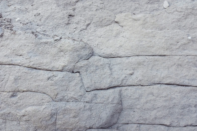 the grey, rough rock has little patches of paint