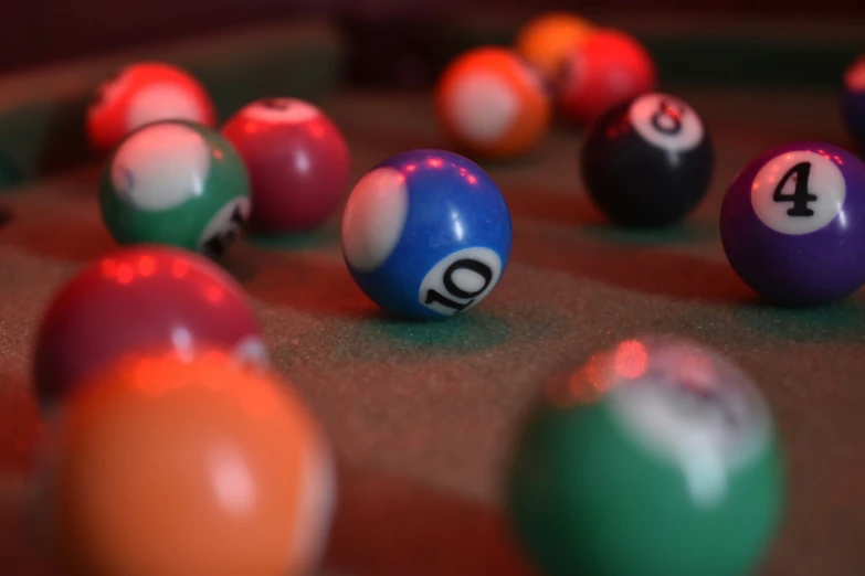billiard balls are set up in a game board