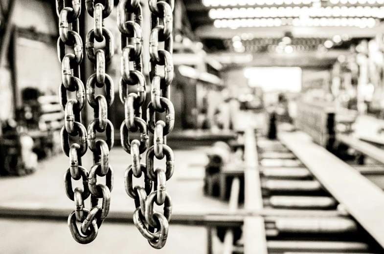 several chains on a chain near a train station