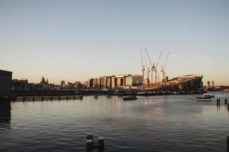 view of the waterfront and marina in front of the city