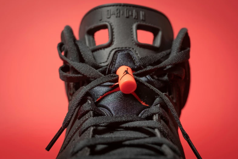 an upper view of a pair of jordan's black sneakers