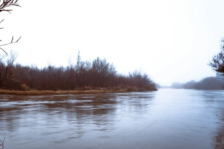 a large frozen body of water next to a forest