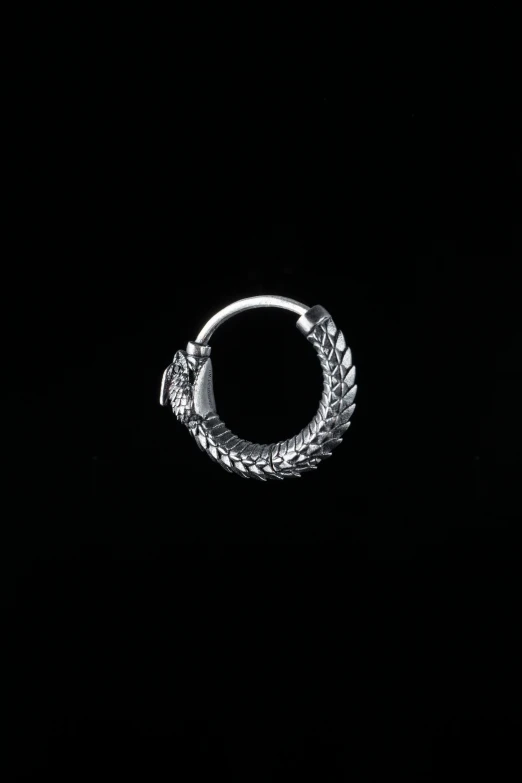 silver hoopring in a dark background with beads