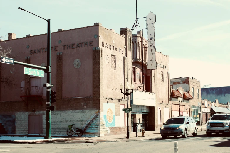 an empty street in front of a building