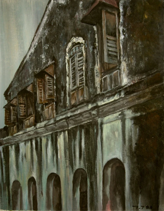a painting that has an image of a building