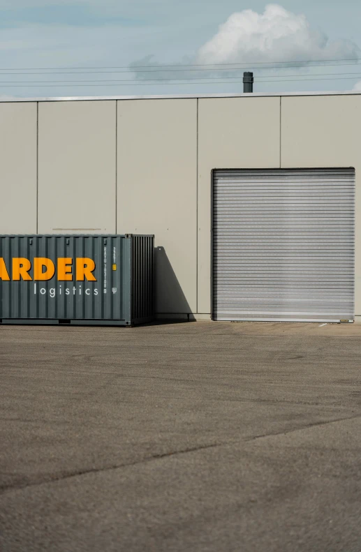 a building that has a storage area in front of it