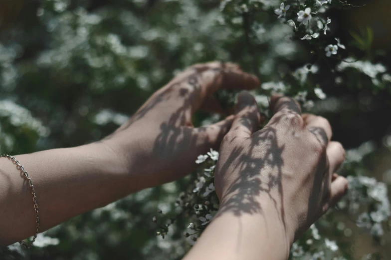 two people are reaching for soing with their hands