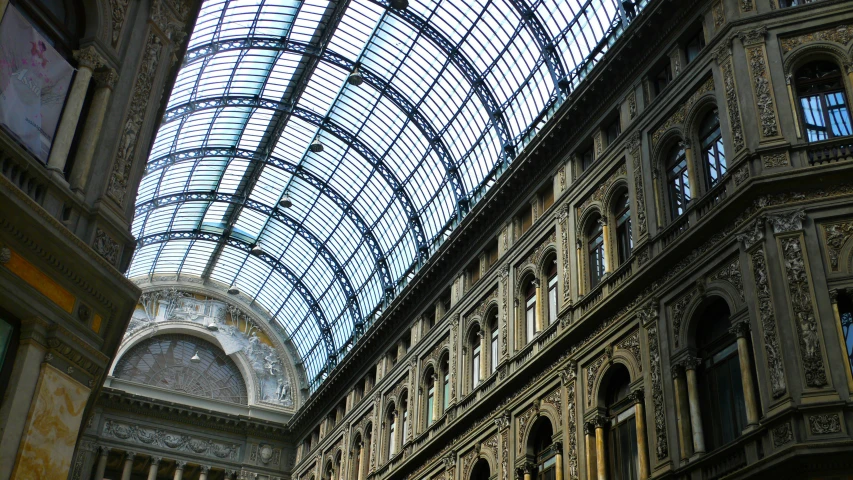 a view up at the ceiling of an intricately designed building