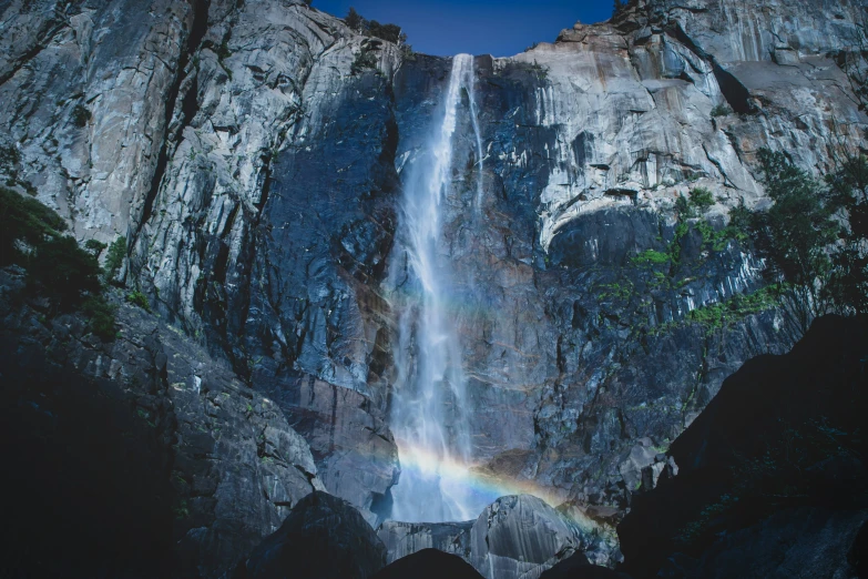 a waterfall and a rainbow as seen from above